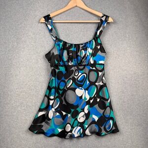 VTG iz Byer California Tank Top Womens Large Blue Satin Y2K Geometric‎ Babydoll